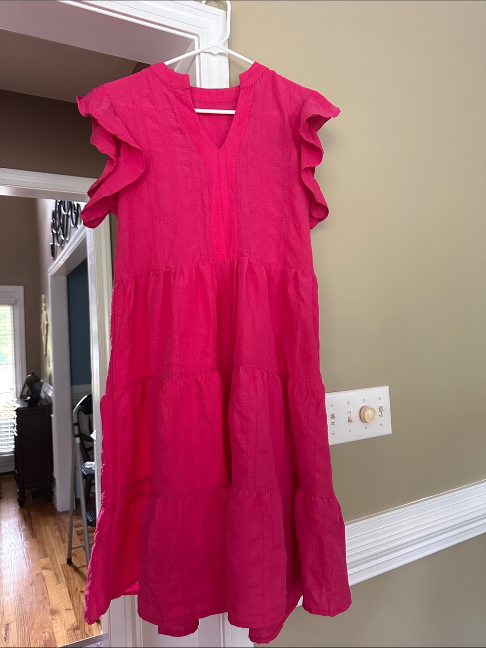Women’s Hot Pink Tiered V-Neck Dress